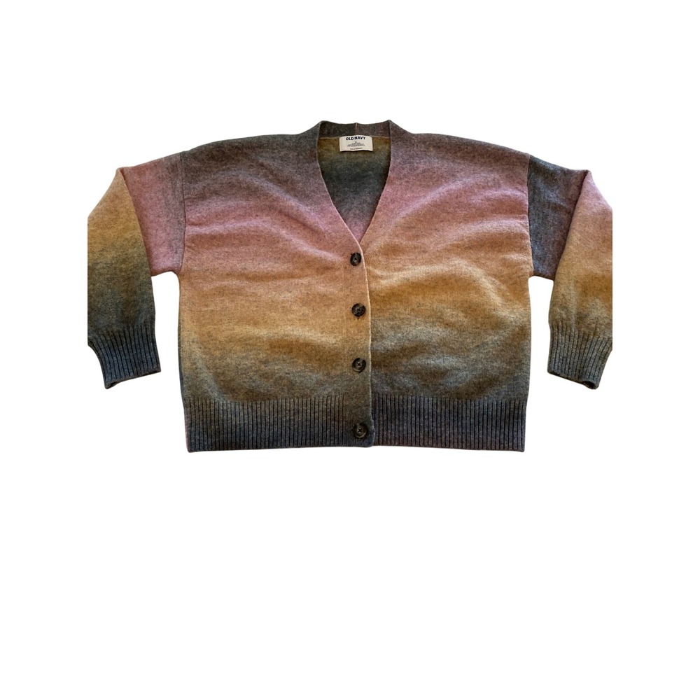 Old Navy Womens M Ombre Wool Blend V-Neck Cardigan Sweater Pink Gold Grey